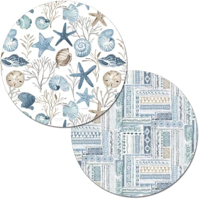 Wipe-Clean Reversible Round Shaped Placemats, Blue Escape, Set of 4, Made in The USA
