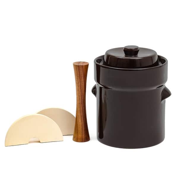 slide 2 of 5, trademark Innovations Fermentation Jar Crock Stoneware Pickling Set with Weights and Cabbage Tamper