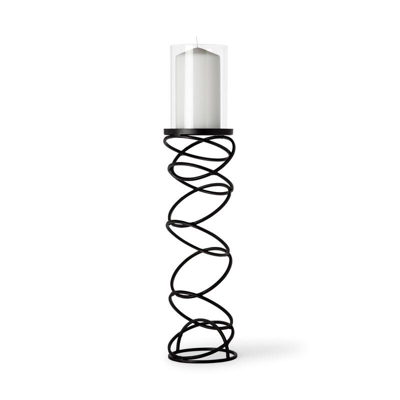 Omega III Large Black Metal Stacked Ring Table Candle Holder - 4.8"W x 4.8"D x 21.3"H