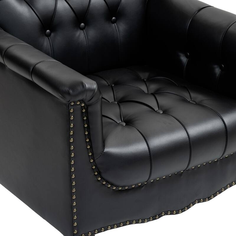 Modern Tufted Accent Chair with Nailhead Trim, Faux Leather Armchair
