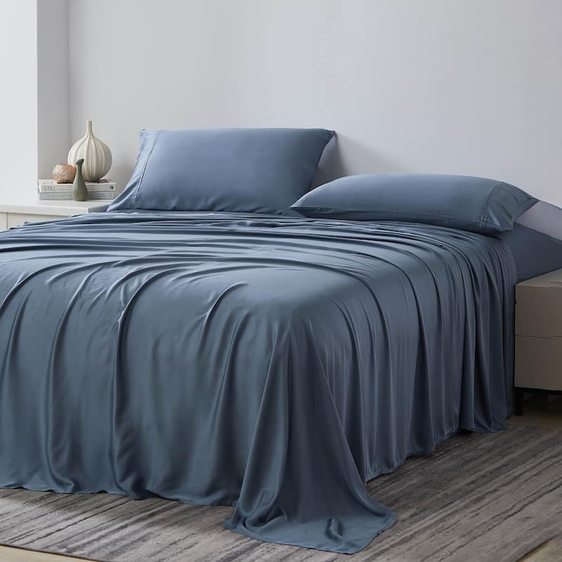 500 Thread-Count Tencel 21 inch Extra Deep Pocket Bedsheet Sets - California King - Steel Blue
