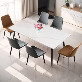 Dining Table with Sintered Stone Top and Carbon Steel Legs - Bed Bath ...