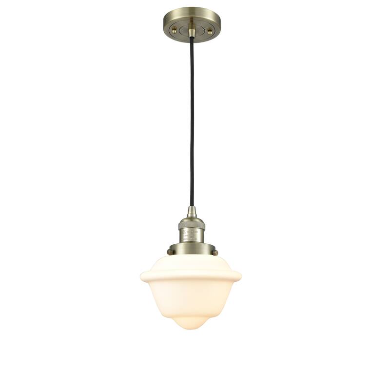 Innovations Lighting Franklin Restoration Oxford - 1 Light 8" Cord Hung Mini Pendant - Antique Brass/Matte White