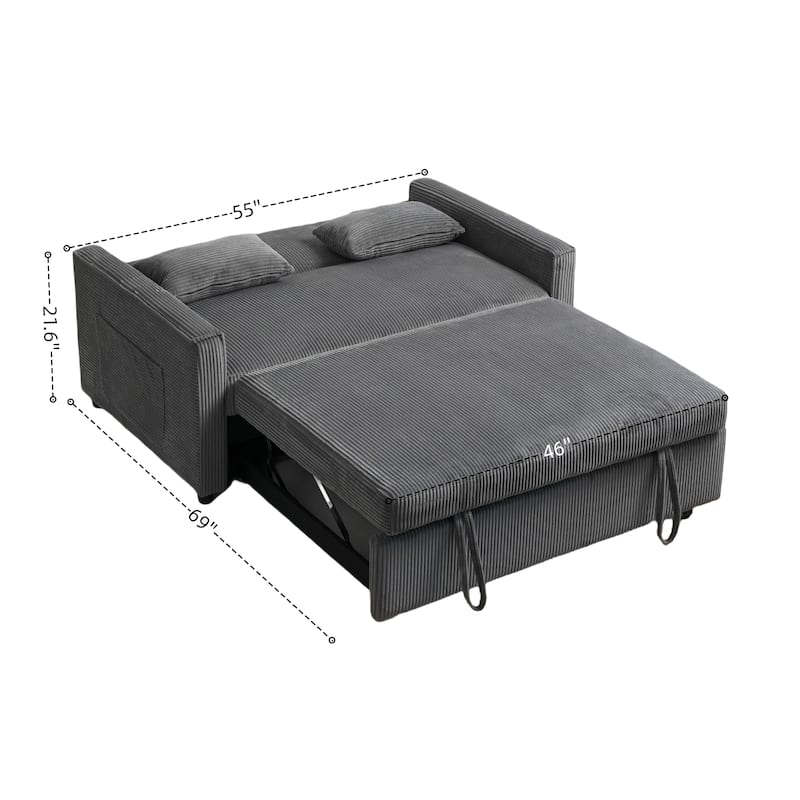 Velvet Sleeper Sofa with Adjustable Backrest, Pull-Out Loveseat Sofa Bed Couch with Storage & Lumbar Pillows