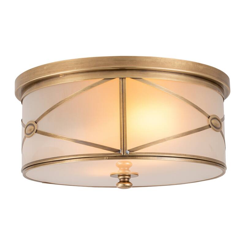 C Cattleya 2-Light Brass Flush Mount Ceiling Light with Frosted Glass