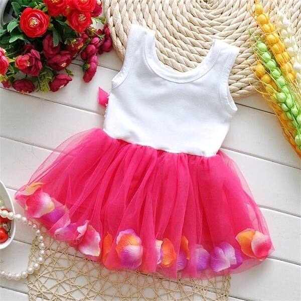 Shop The Summer Beautiful Girls Flower Petals Color Hem Dress
