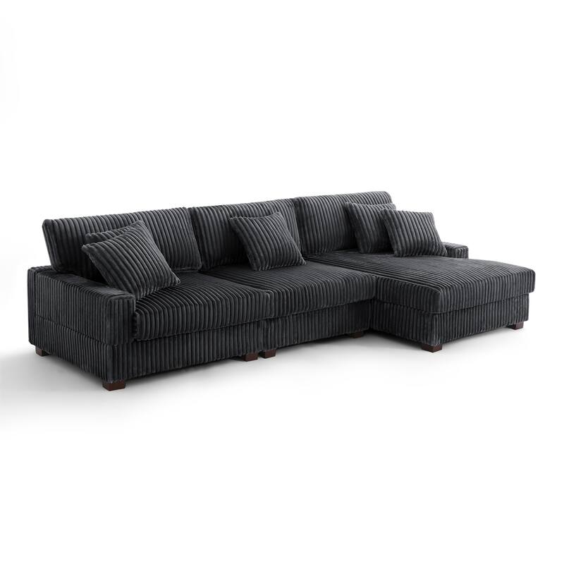 118.3" W Plush Corduroy Square Arm Upholstered Sectional Modular Sofa