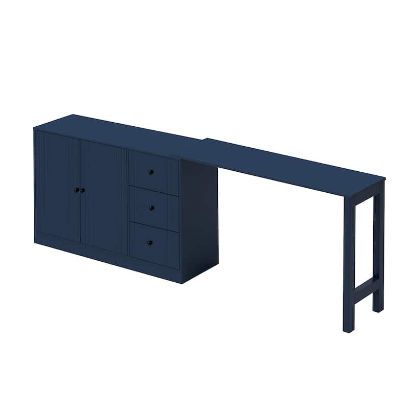 89.7" Wooden Sideboard with Extendable Table, 2 Doors & 3 Drawers Storage Cabinet for Living Room, Study, Kitchen