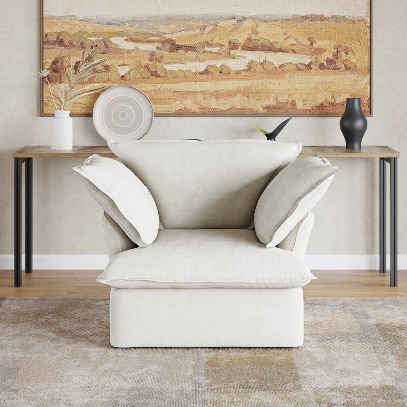 43'' Velvet Upholstery Single Sofa - White