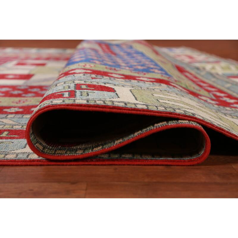 Hand Knotted Oriental 100% Wool Carpet Traditional Geometric Multi-Colored Kazak Area Rug - 11' 4'' X 8' 5''