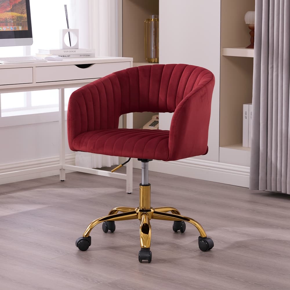 HOMEFUN Velvet Upholstered Swivel Adjustable Height Home Office Chair With Wheels