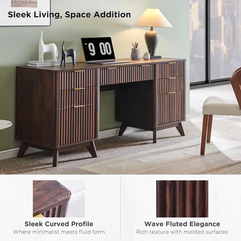 Modern Executive Desk with Charging Station, Home Office Computer Desk