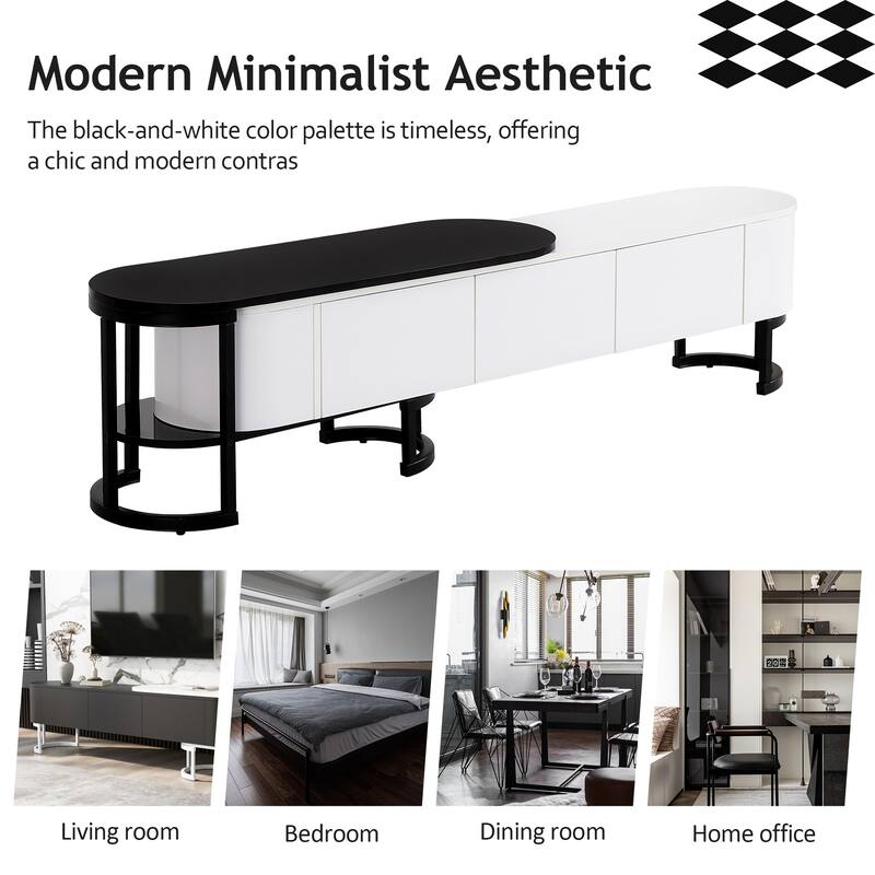 67.7"-76.4" Modern TV Stand with Adjustable Length & Height, 3 Storage Drawers, Metal Legs for Living Room