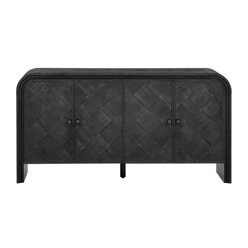 Versatile Console Table Sideboard with Woven Design Wood Doors and Solid Wood Veneer,Buffet Sideboard