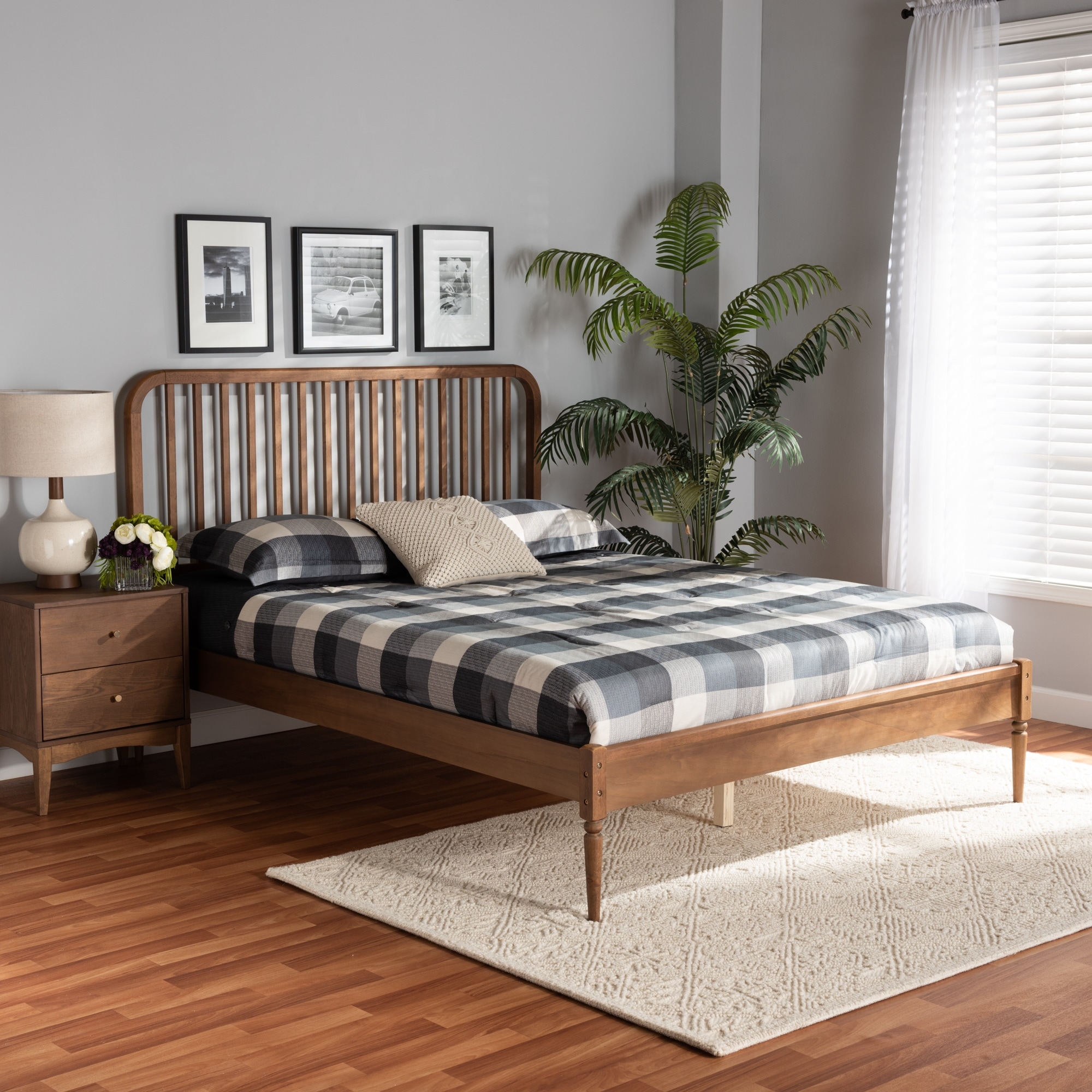 Neilan Modern and Contemporary Walnut Brown Finished Wood Platform Bed