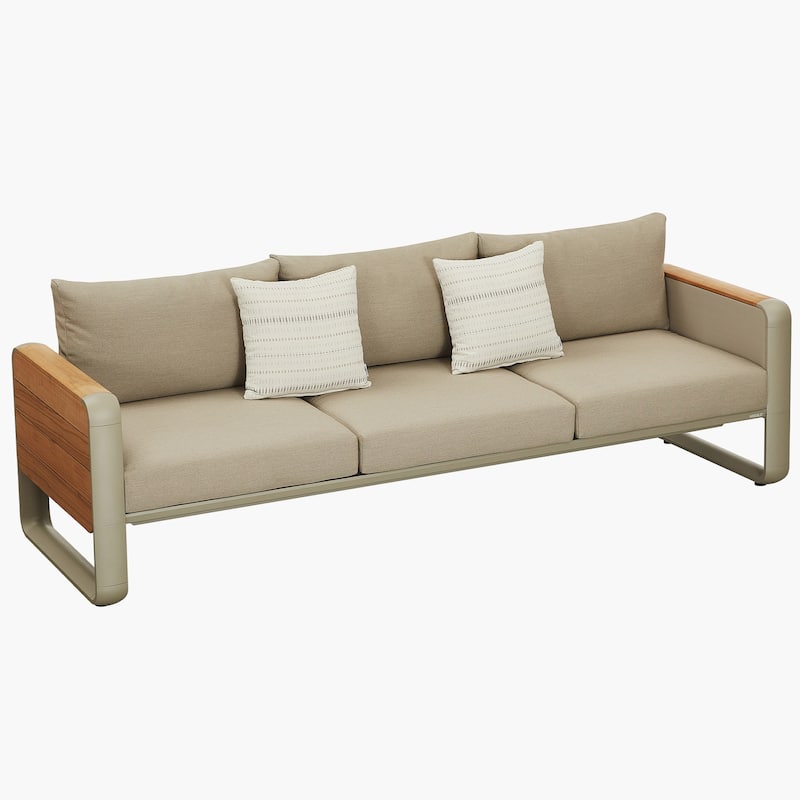 HIGOLD - Nottingham 5 Persons Teak Outdoor Patio Conversation Sofa Set, Amber Powder Coating