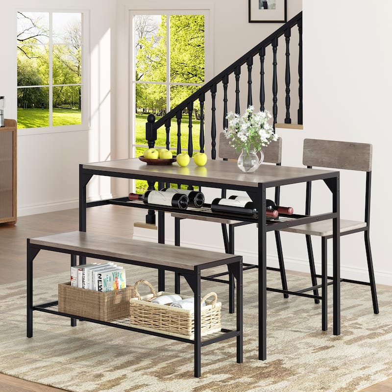 4-Piece Dining Set with Bench & Chairs - Space-Saving Table Set for Kitchen, Breakfast Nook