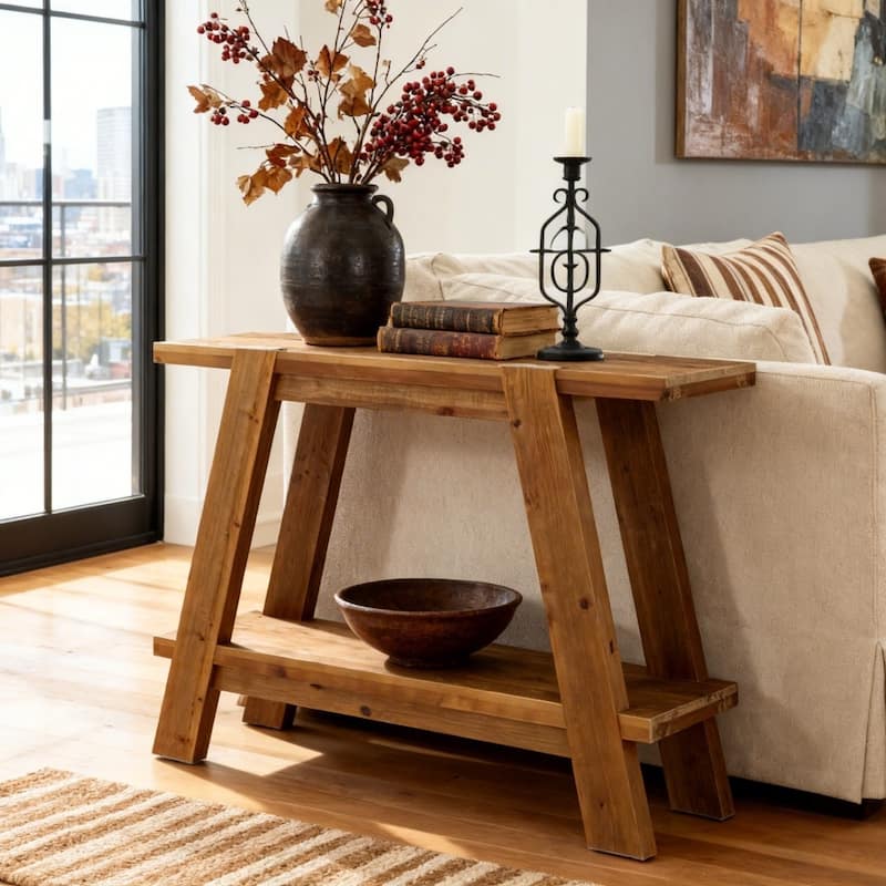 41,3-Inch Wood Entryway Table, 2-Tier Farmhouse Console Table with Storage for Living Room