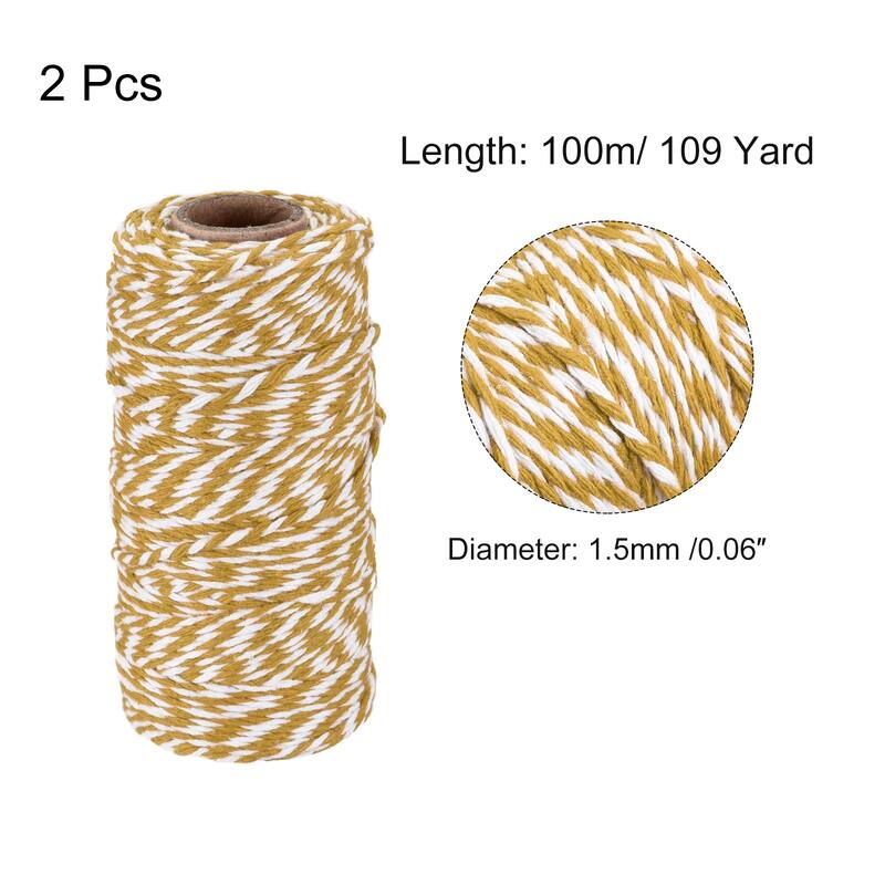 2x Twine Packing String Wrapping Cotton Twine Rope 100M for Christmas - Brown,White