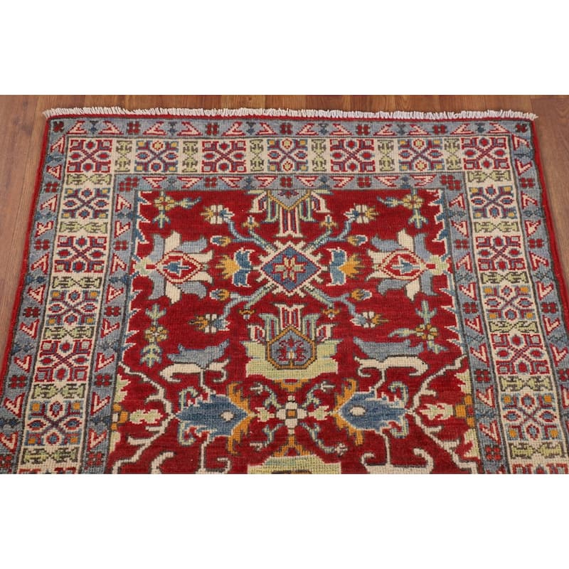 Red Kazak Oriental Foyer Rug Handmade Traditional Wool Carpet - 2'11" x 4'0"