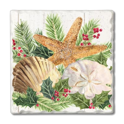 Counterart Absorbent Stone Coasters - Christmas By The Sea - Set of 4 - 4x4x1.187