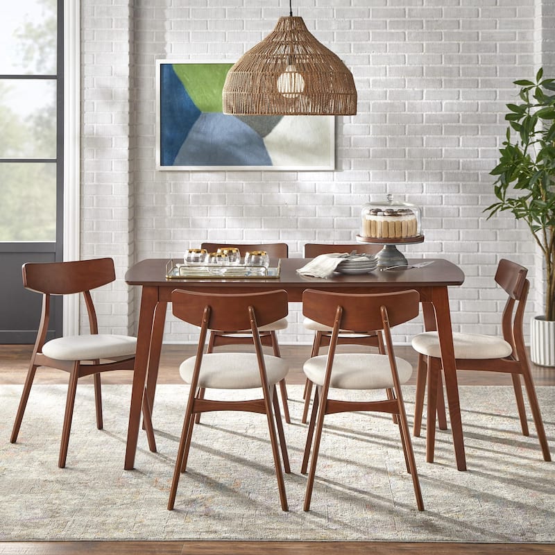 Simple Living Solid Beechwood Cadiz 7-piece Dining Set - Beige/Walnut