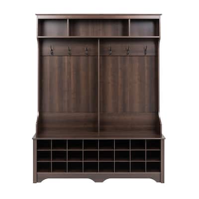 Prepac 60 inch Wide Hall Tree with 24 Shoe Cubbies - 60 in W x 77 in H x 15.5 in D
