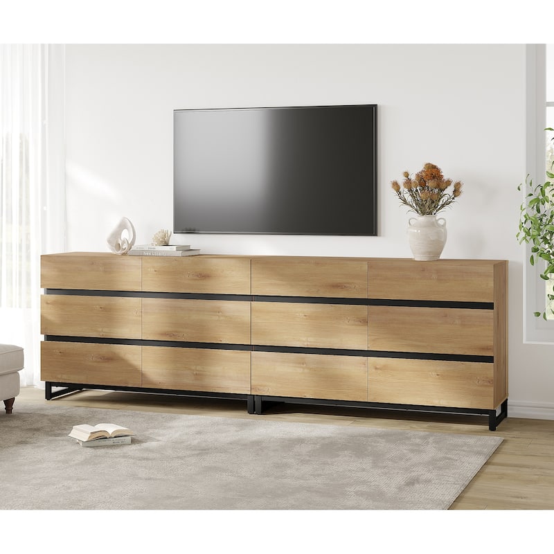 WAMPAT Modern TV Stand for TVs up to 110 inch, Entertainment Center with Drawers , Wood Media TV Console for Living Room