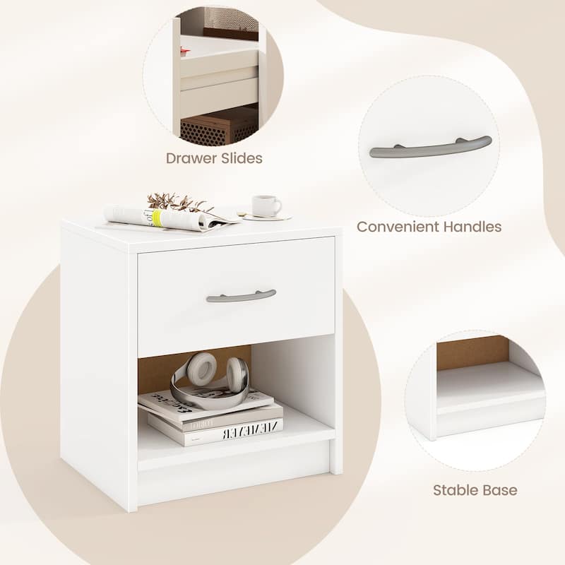 Gymax 2 PCS Nightstand w/ Drawer Side Table w/ Slide-out Drawer Open