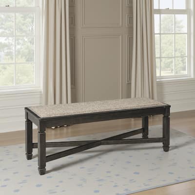 Trekk Dining Bench, X-Stretcher and Nailhead Trim, Black Wood, 50 Inch
