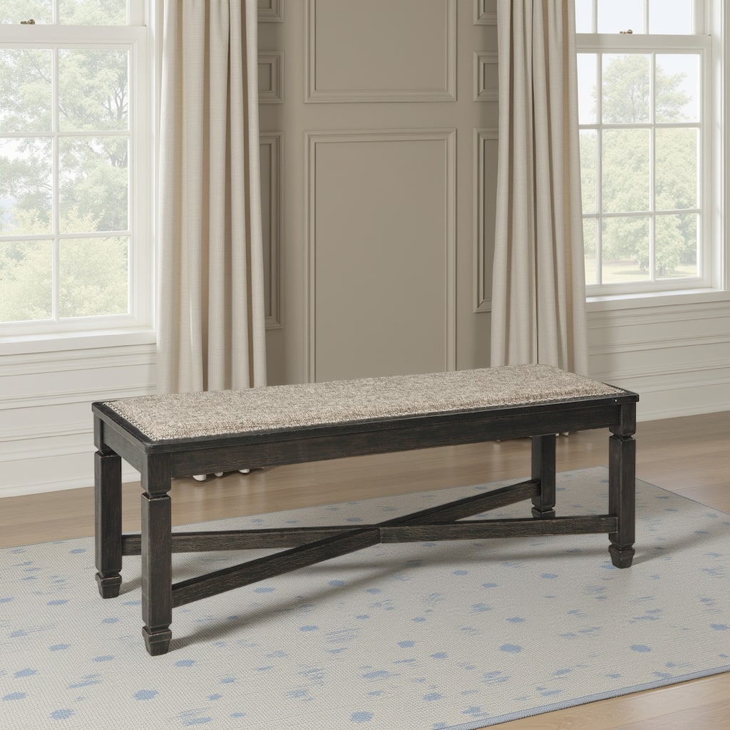 Trekk Dining Bench, X-Stretcher and Nailhead Trim, Black Wood, 50 Inch
