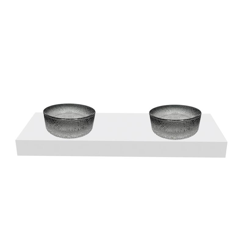 Stadium 16" & 14" Round Decorative Crystal Vessel Sinks With White Base - 60"Countertop - 16"Black Gradient