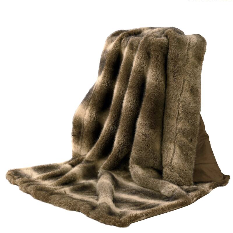 HiEnd Accents Faux Wolf Fur Oversized Throw Blanket, 60"x90"