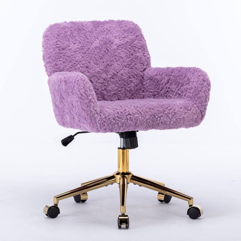 Roomfitters Faux Fur Office Chair, Adjustable Swivel Desk Chair with Gold Metal Base, Modern Vanity Accent Chair