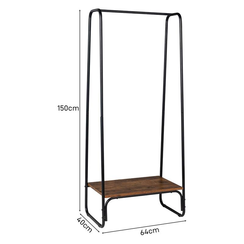 Freestanding Metal Clothing Rack with One Wood Shelf