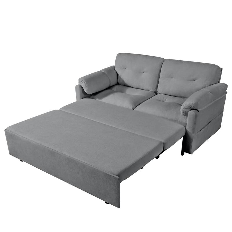 Multi-Functional Chenille Loveseat Sofa Convertible Pull Out Queen Size Sofa Bed with Thickened Cushions and Side Pockets