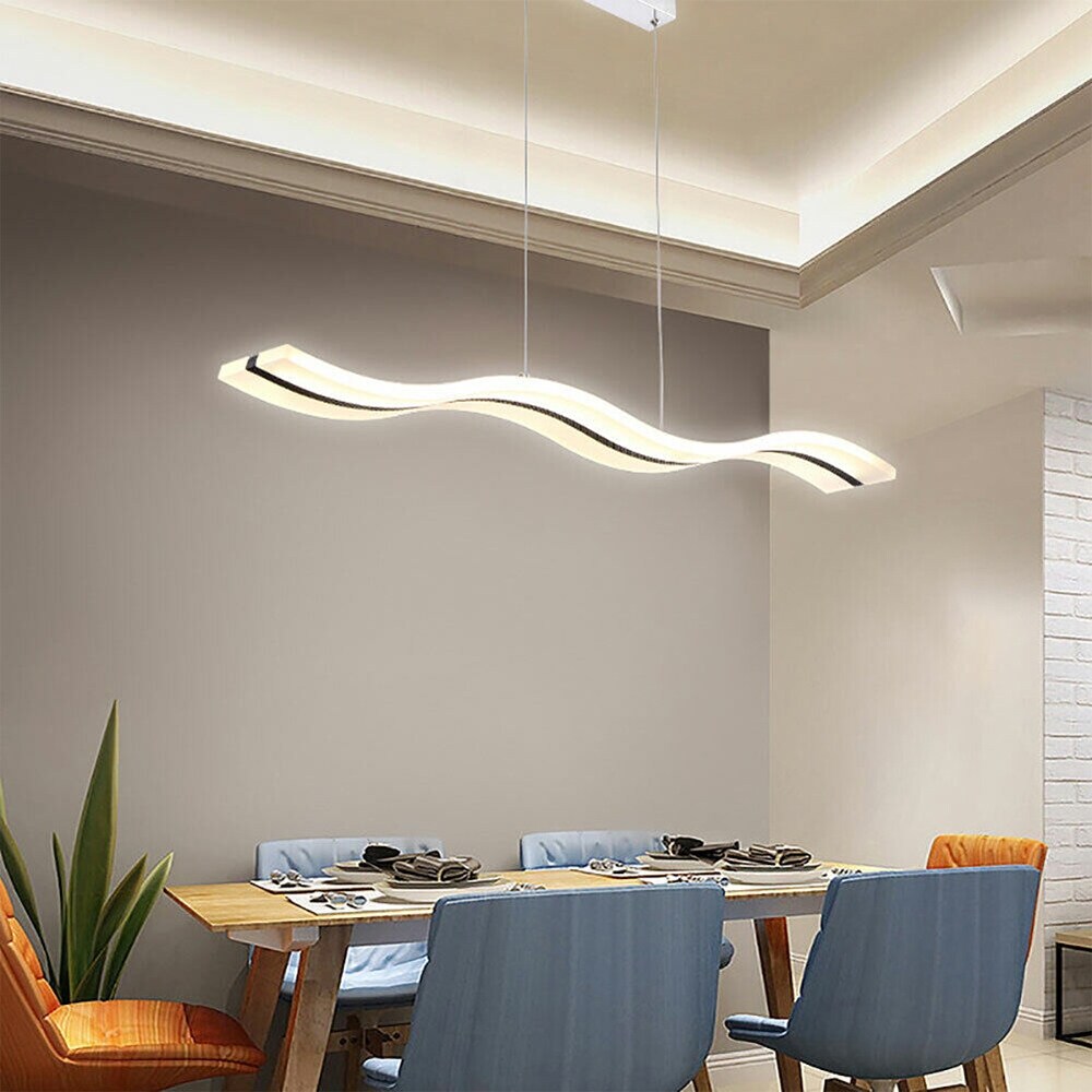 Modern Acrylic Chandelier Wave Shape LED Ceiling Light Pendant Remote 4.72 x 39.37 White