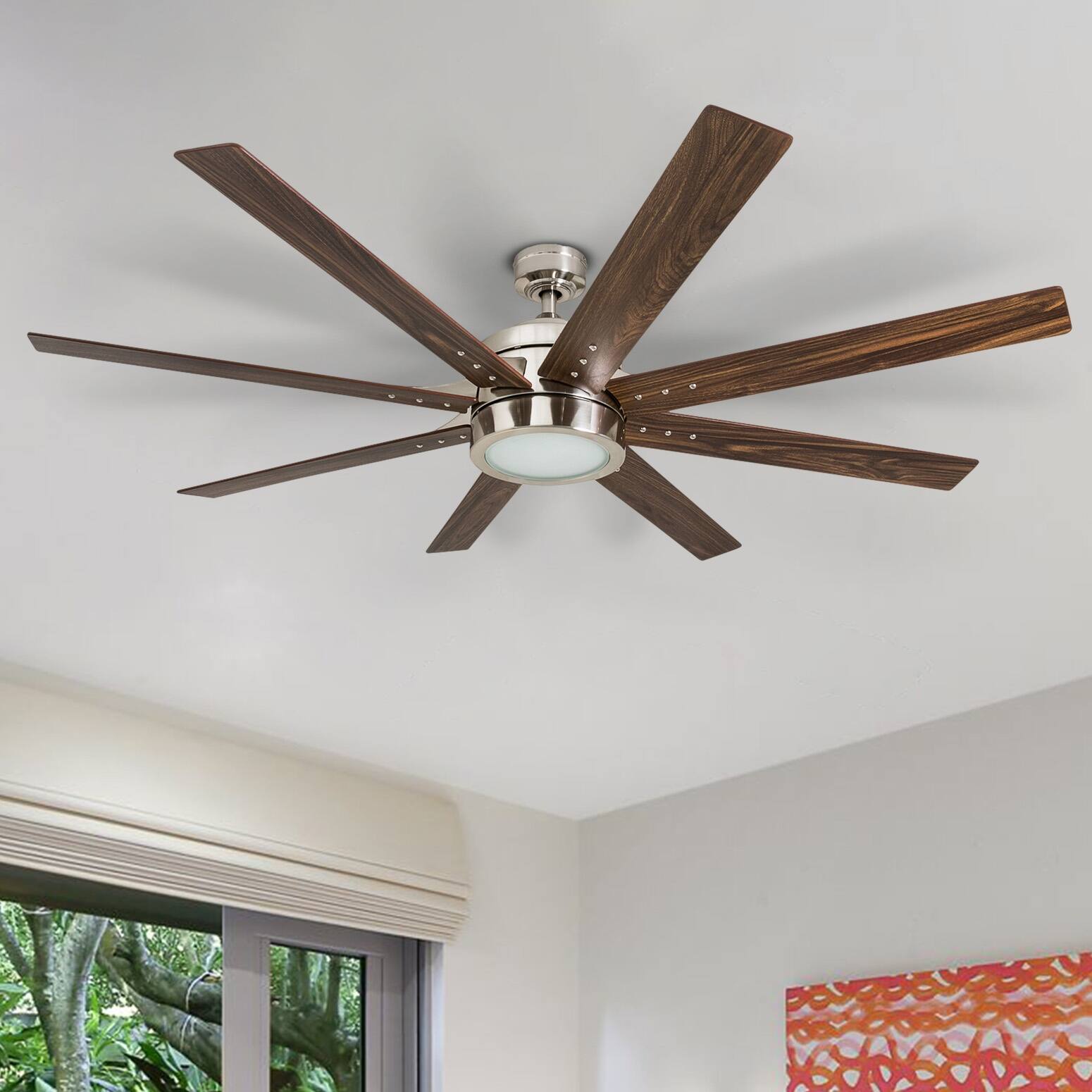 Honeywell Xerxes Brushed Nickel LED Remote Control Ceiling Fan, 8 Blade, Integrated Light 62