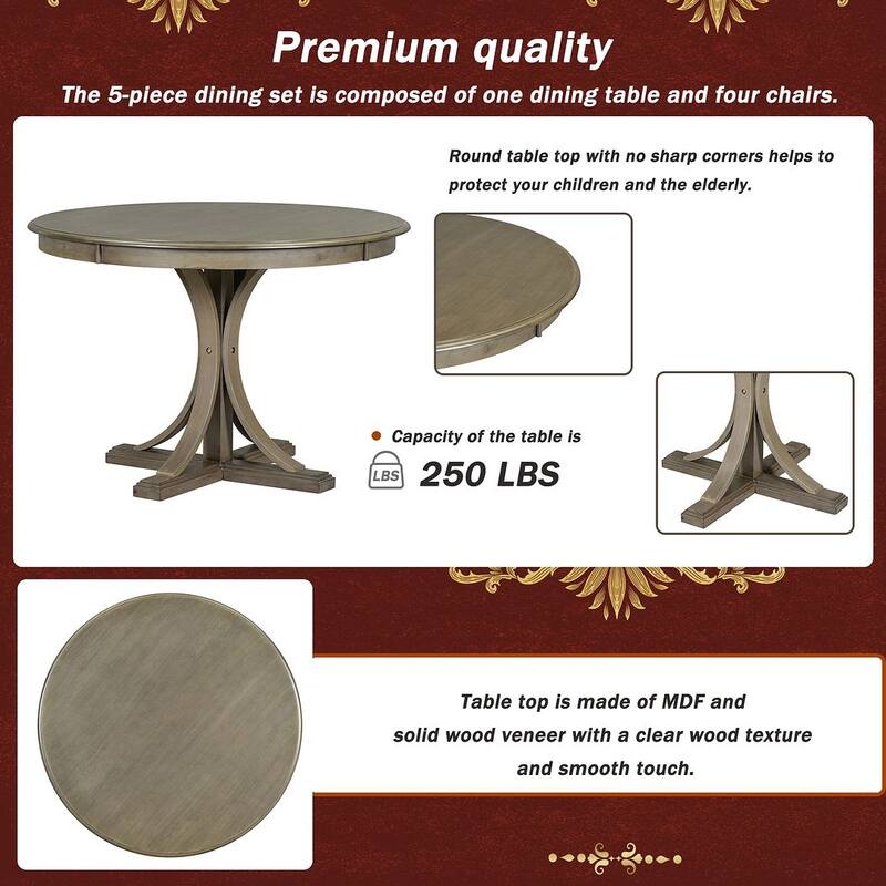 44" Round Dining Table with 4 Upholstered Chairs