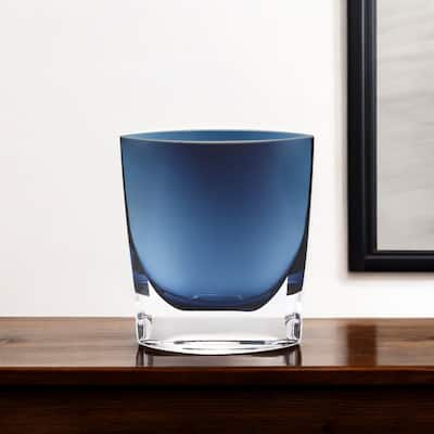 HomeRoots 8" Midnight Blue And Clear Oval Crystal Glass Table Vase