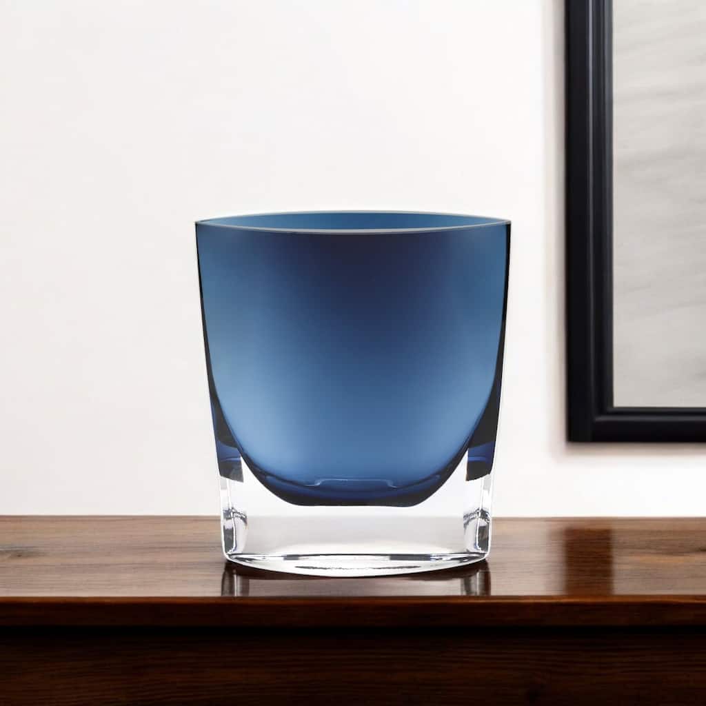 HomeRoots 8" Midnight Blue And Clear Oval Crystal Glass Table Vase