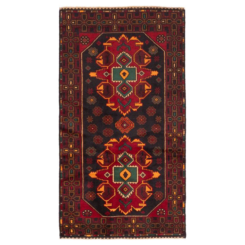 ECARPETGALLERY Hand-knotted Teimani Black, Red Wool Rug - 3'6 x 6'4