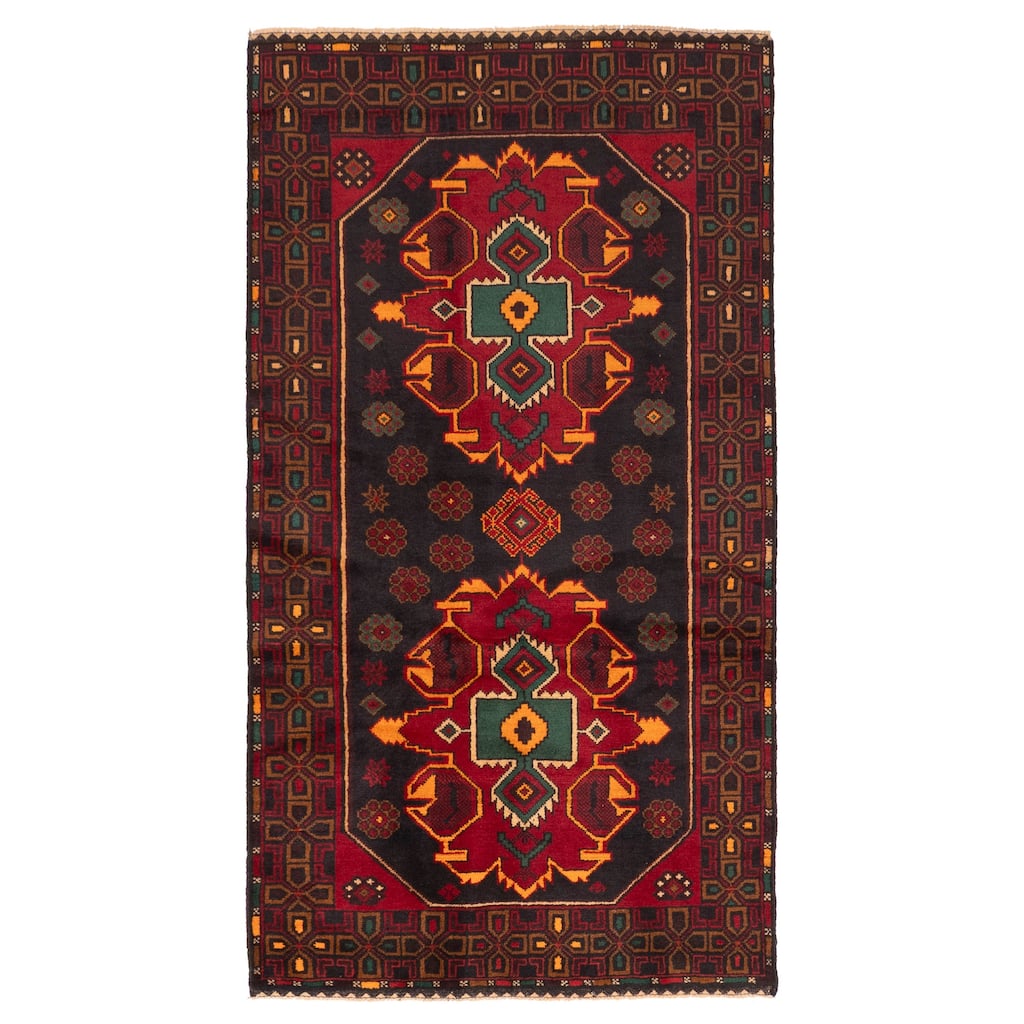 ECARPETGALLERY Hand-knotted Teimani Black, Red Wool Rug - 3'6 x 6'4