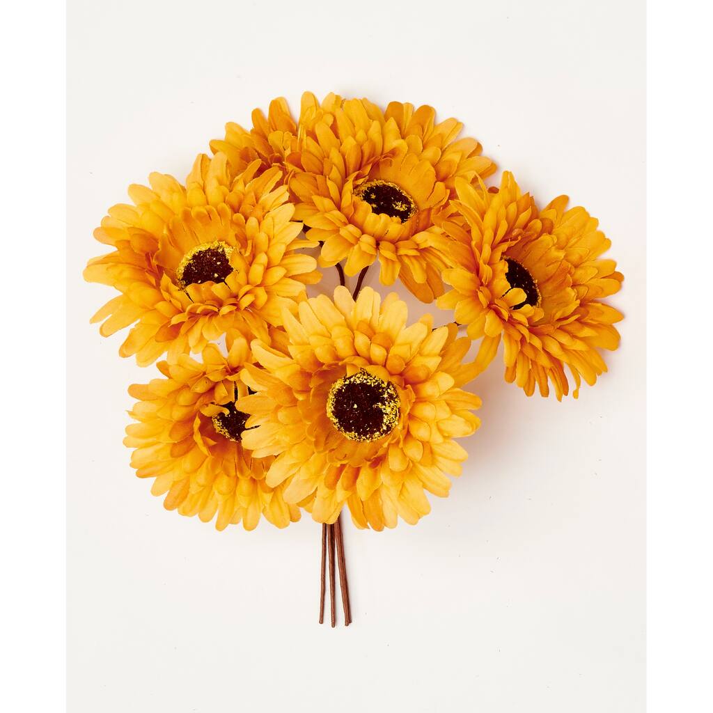 8" Mum Spray x 6, Yellow, Set of 3
