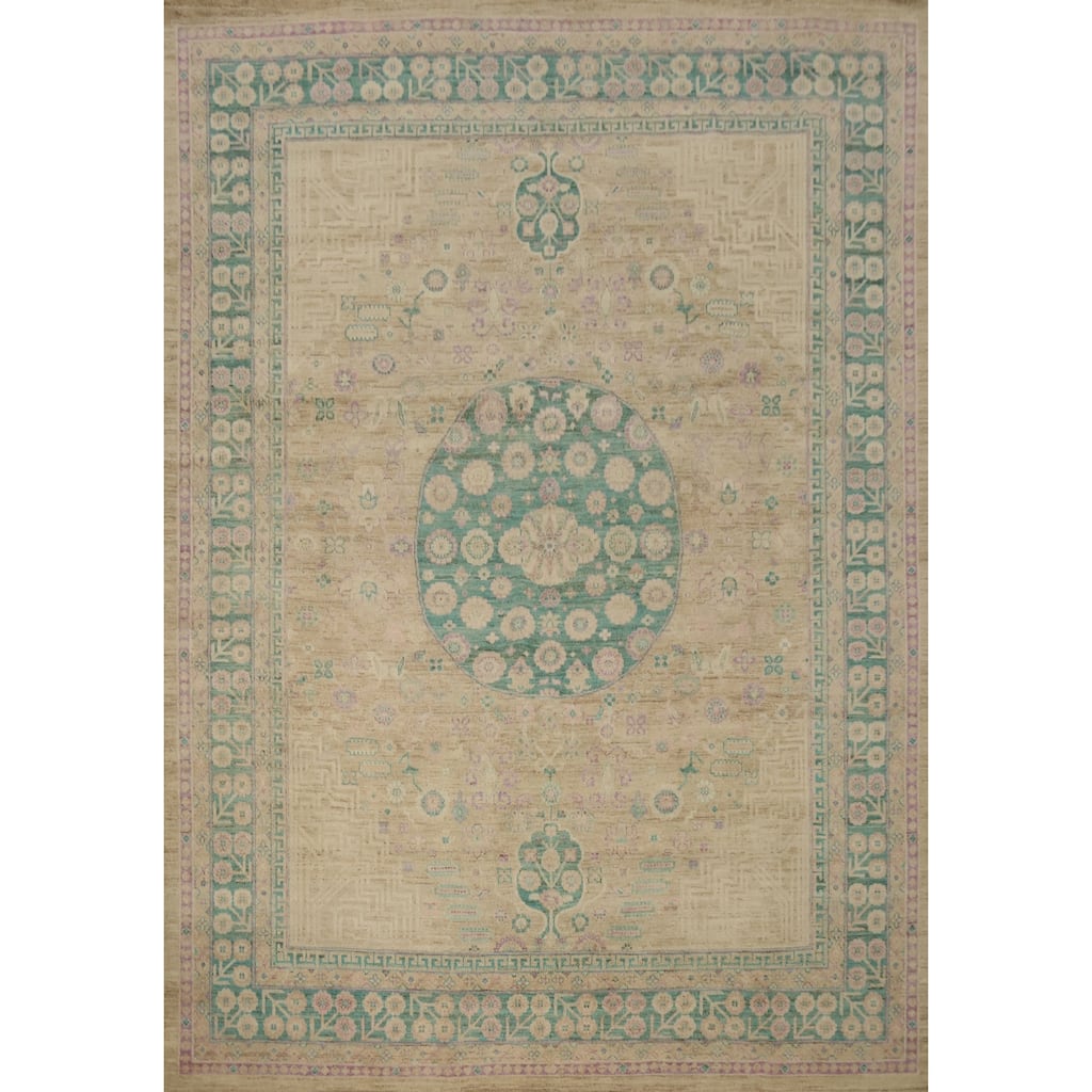 Hand Knotted Oriental 100% Wool Carpet Traditional Floral Brown Ziegler Area Rug - 9' 9'' X 8' 1''