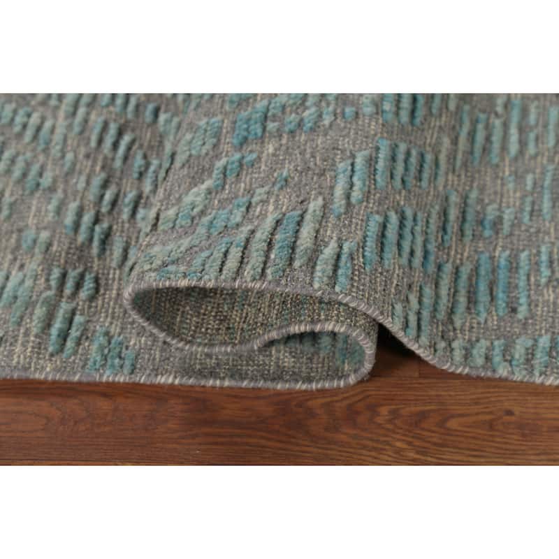 All-Over Gray & Blue Moroccan Abstract Area Rug Handmade Wool Carpet - 4'11"x 8'0"