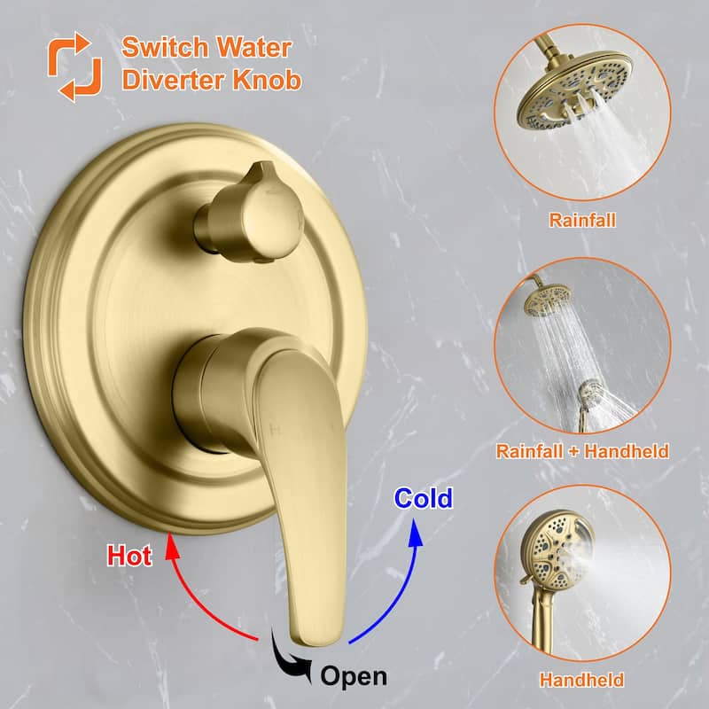 Wall Mount Shower Faucet With Rough-in Valve Complete Shower System With Handheld And 8 Inch Massage Shower Head Combo Kit Set
