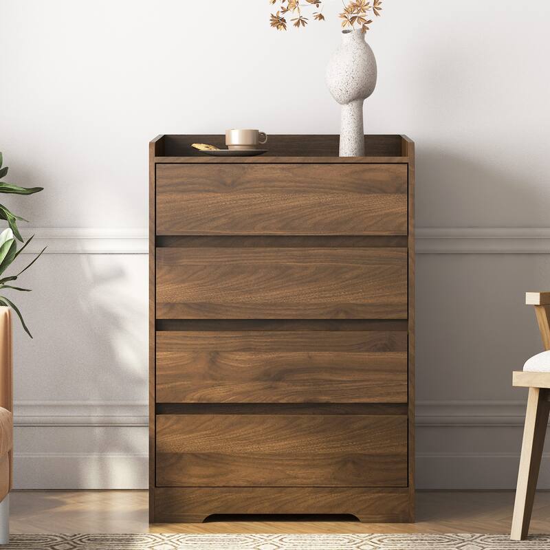 Modern Cabinet with Sturdy Frame of 4 Drawer Dresser - Walnut