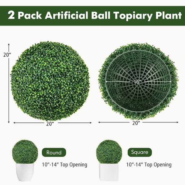 Gymax 2 PCS 20'' Artificial Boxwood Topiary Balls Sun-protective Round