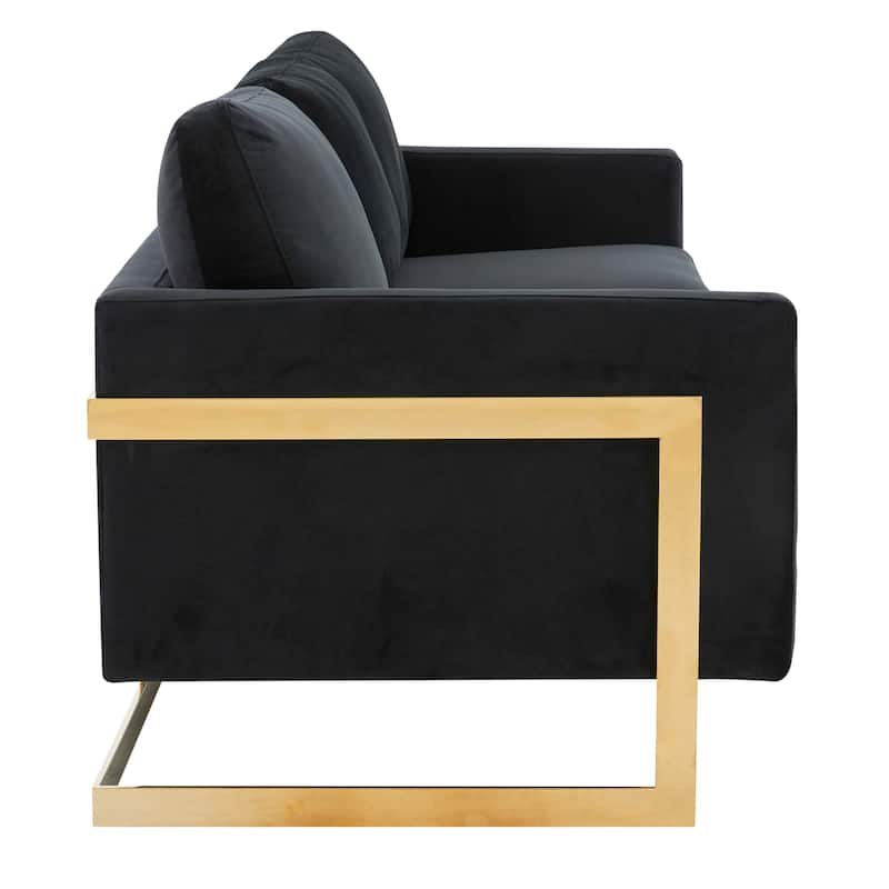 LeisureMod Lincoln Modern Upholstered Velvet Sofa with Gold Frame - 83"
